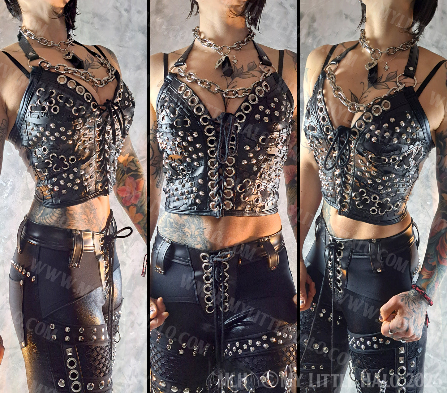 Black Studs & Stitches Chunky Chain Gothic Bustier #2
