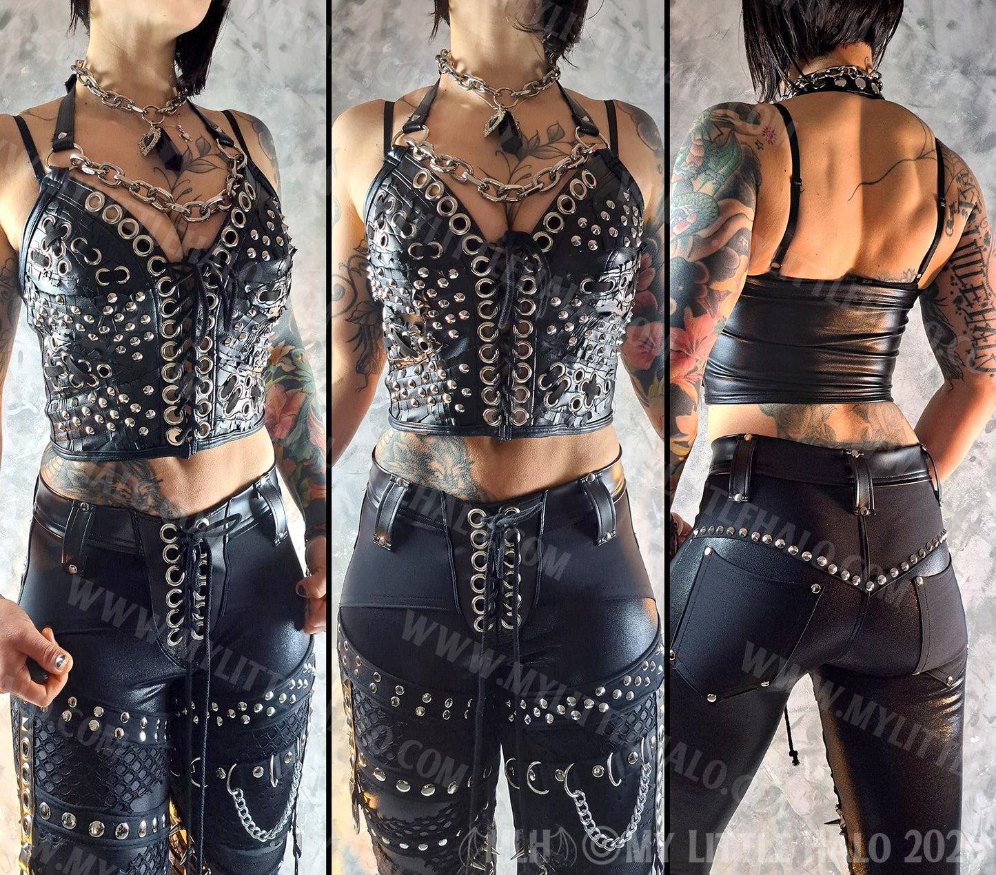 Black Studs & Stitches Chunky Chain Gothic Bustier #2