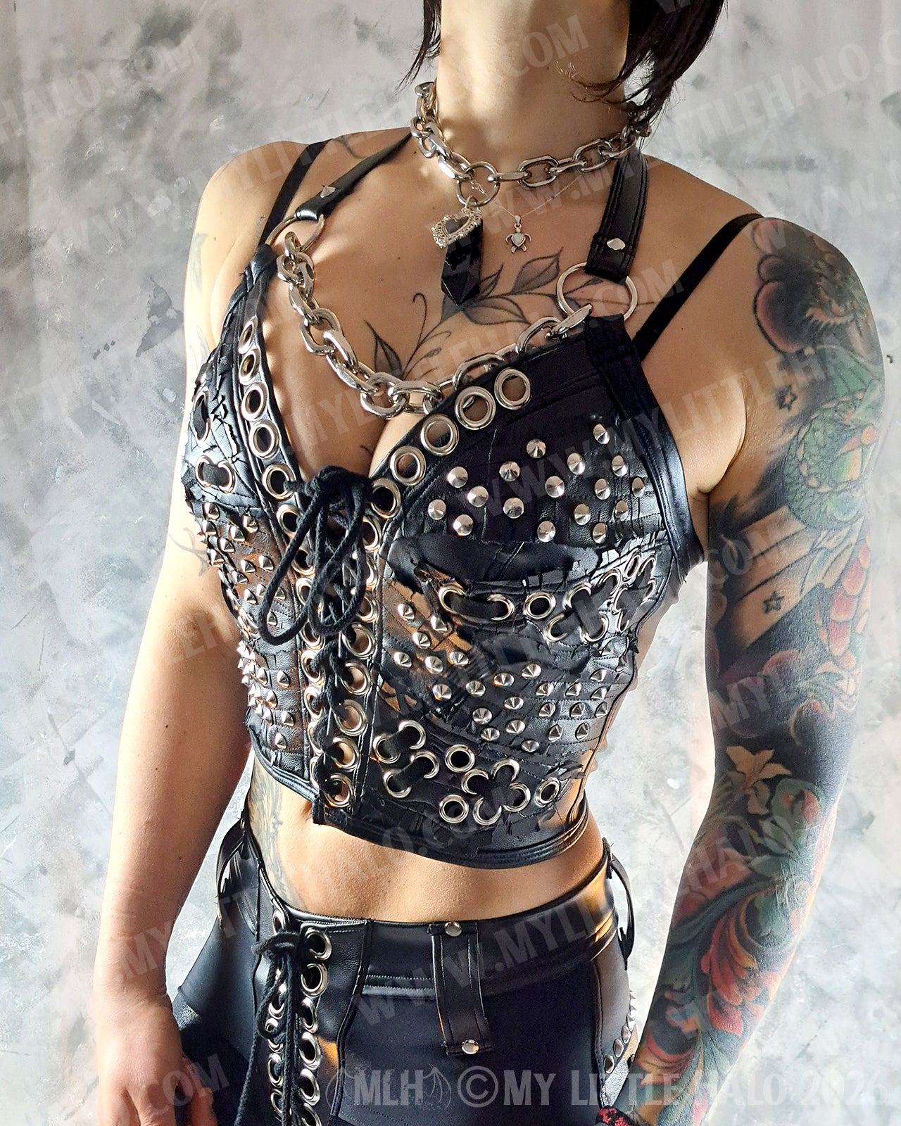 Black Studs & Stitches Chunky Chain Gothic Bustier #2
