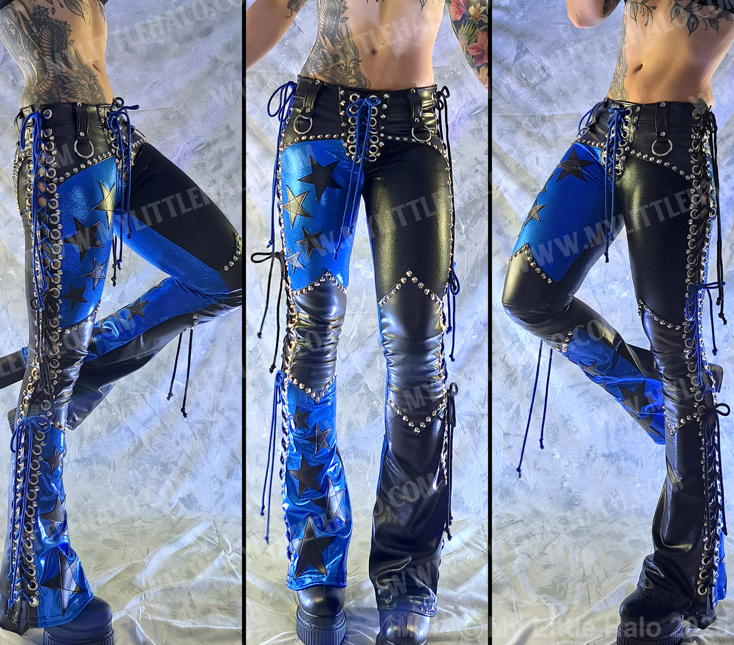 #2 Black & Blue Lace up Star Boot Cut Pants