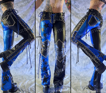 #2 Black & Blue Lace up Star Boot Cut Pants