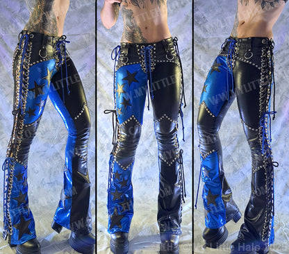 #2 Black & Blue Lace up Star Boot Cut Pants