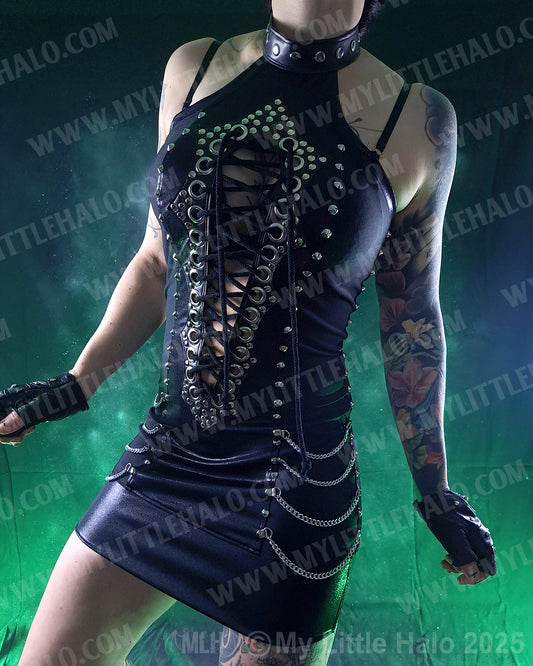 #2 Peephole & Chains Black Mini Dress