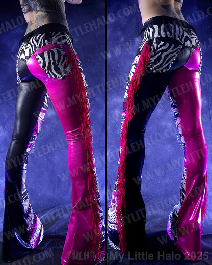 #2 Pink, Black & Zebra Print Collaged Flare Pants