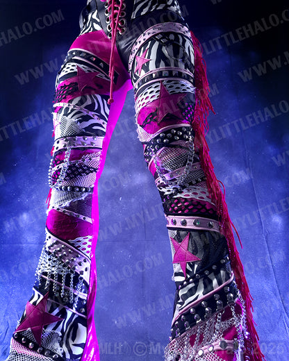 #2 Pink, Black & Zebra Print Collaged Flare Pants