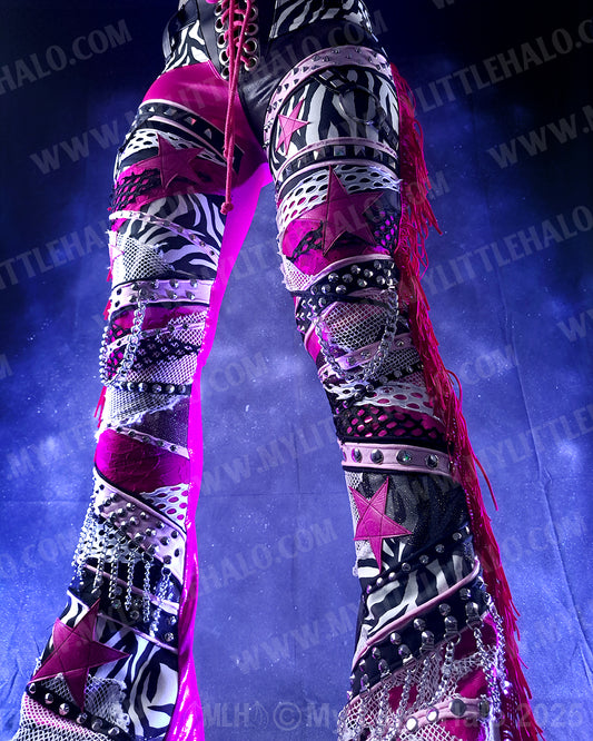 #2 Pink, Black & Zebra Print Collaged Flare Pants
