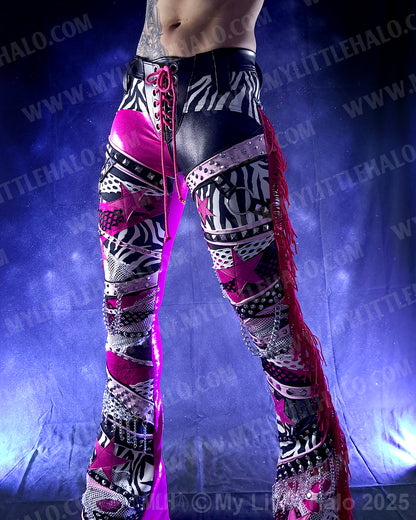 #2 Pink, Black & Zebra Print Collaged Flare Pants