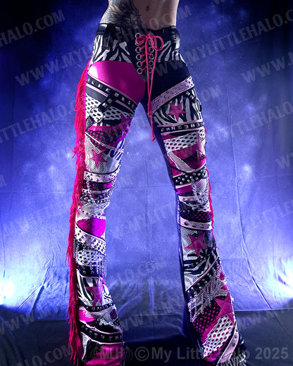 #2 Pink, Black & Zebra Print Collaged Flare Pants