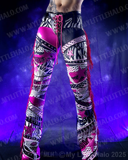 #2 Pink, Black & Zebra Print Collaged Flare Pants
