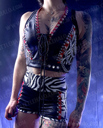 #2 Red, Black & Zebra Print Moto Vest