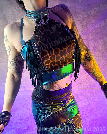#2 Teal & Leopard Spiked Choker Halter