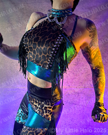 #2 Teal & Leopard Spiked Choker Halter