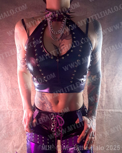 #2 TEAL & PURPLE SPIKED PEEPHOLE CROP