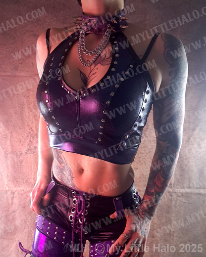 #2 TEAL & PURPLE SPIKED PEEPHOLE CROP