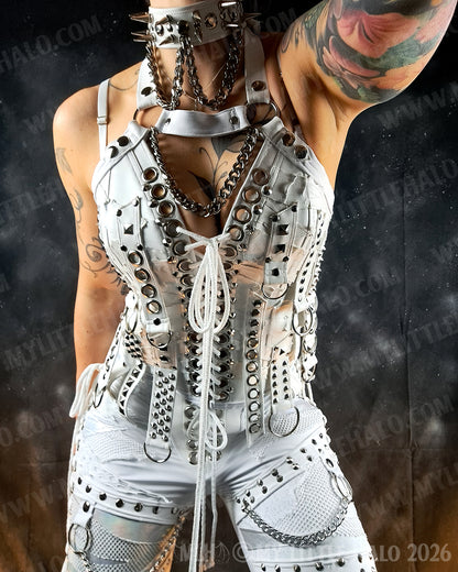 White Buckle Strap Heavy Metal Bustier #2