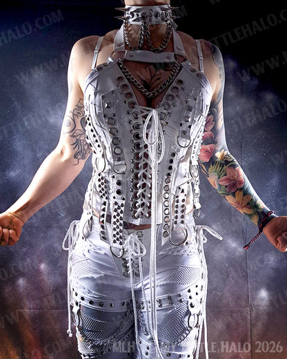 White Buckle Strap Heavy Metal Bustier #2