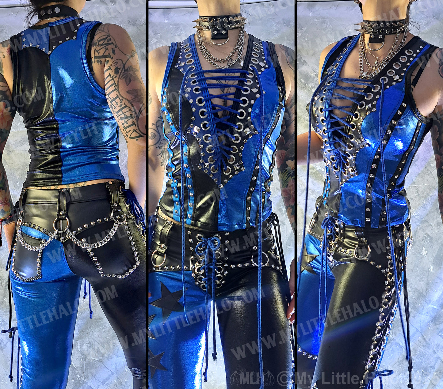 #3 Black & Blue Deep Cut Lace up Vest