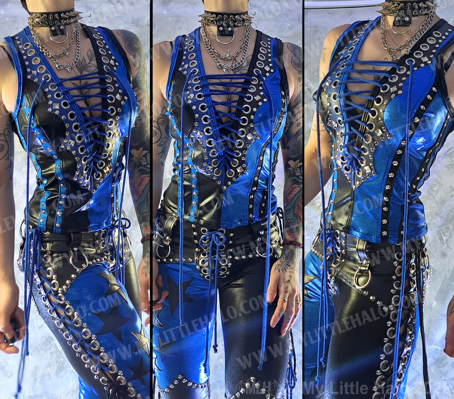 #3 Black & Blue Deep Cut Lace up Vest