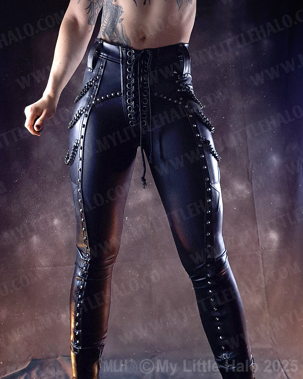 #3 High Waisted Gunmetal Matte & Wet Look Chain Pants