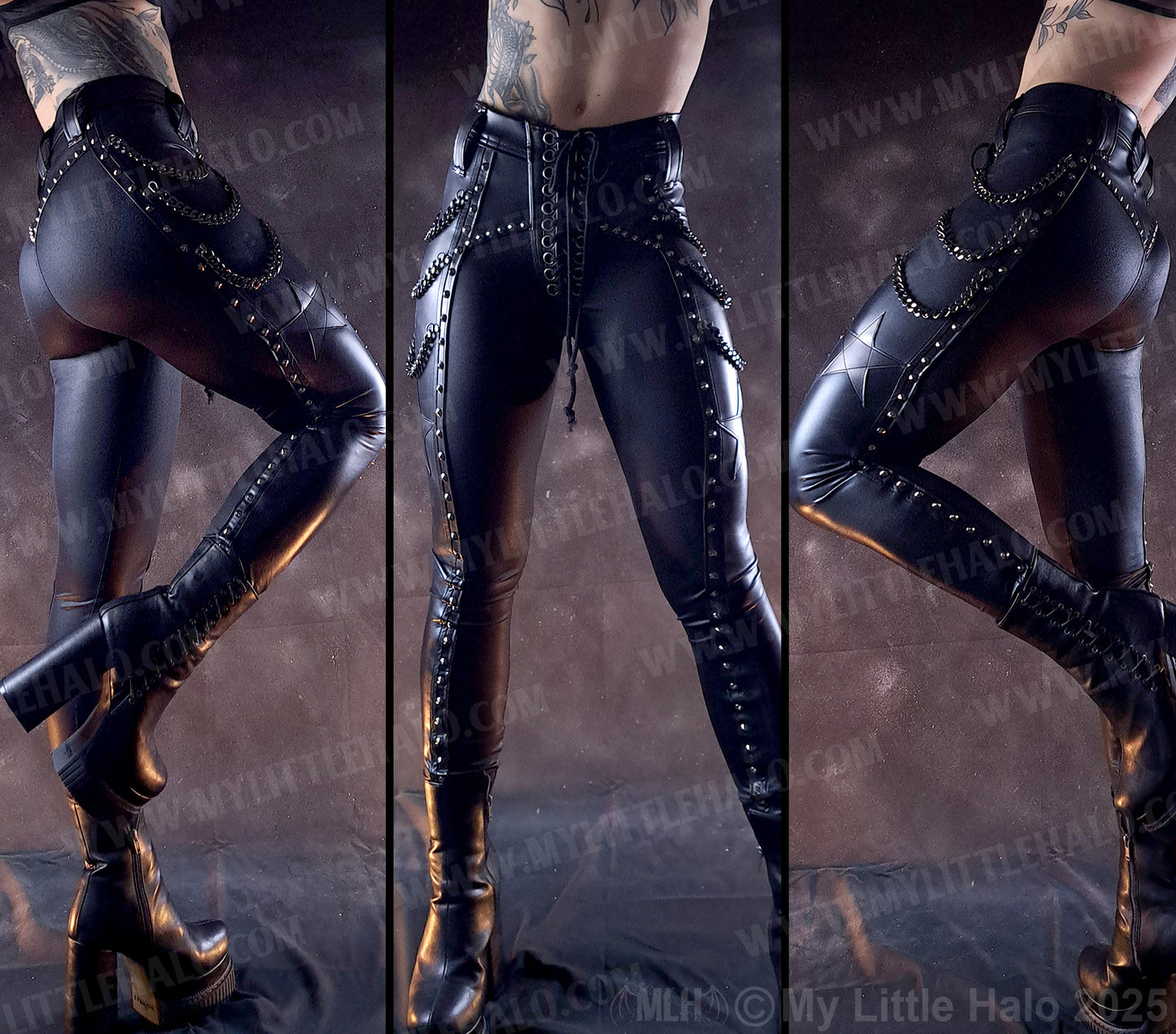 #3 High Waisted Gunmetal Matte & Wet Look Chain Pants