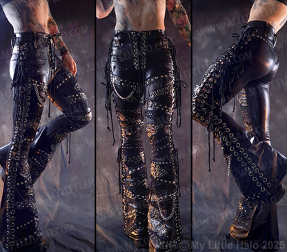 #3 High Waisted Lace up Gothic Collage Flares
