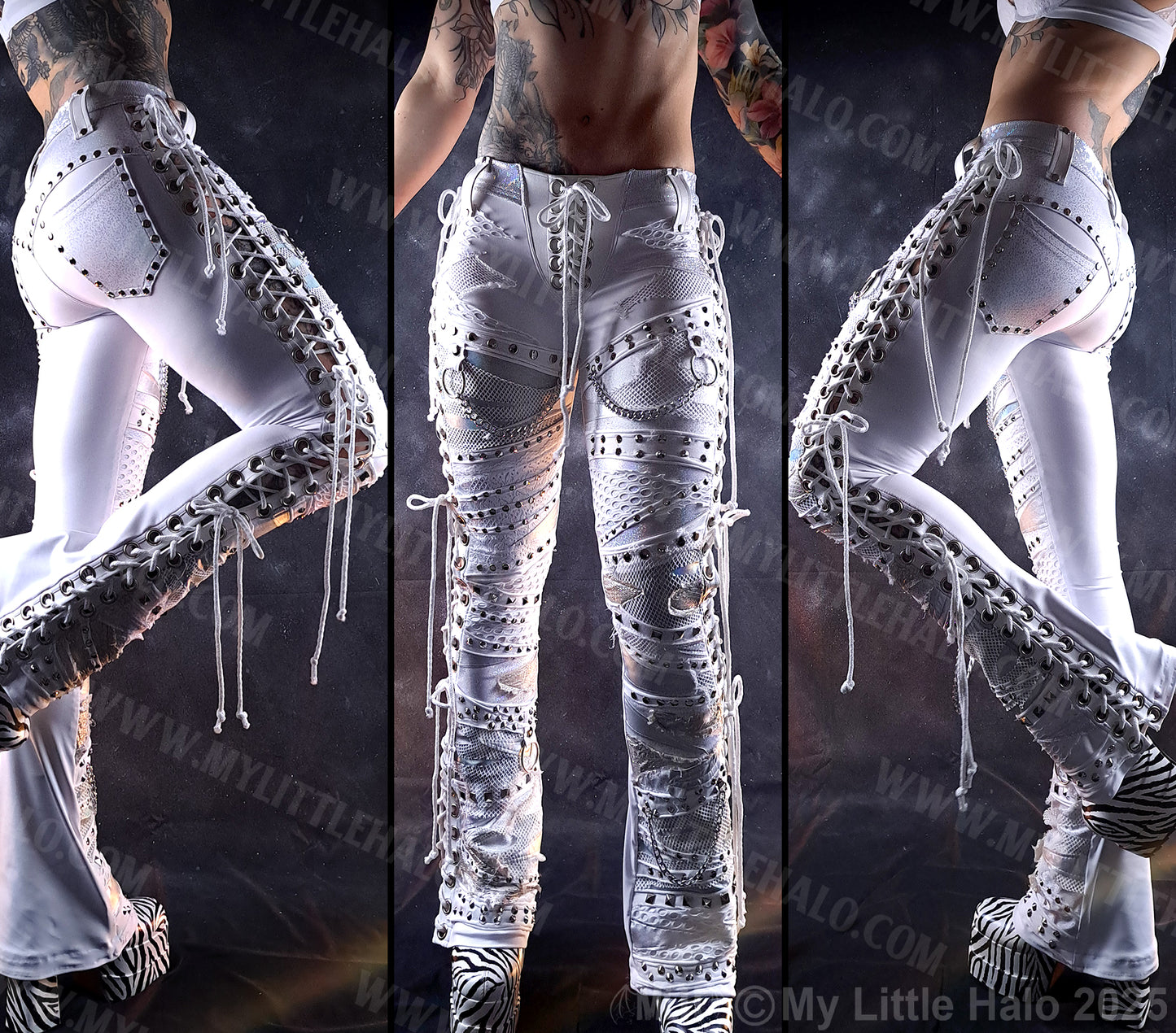 Laced Up White Collage Bootcut Pants #3