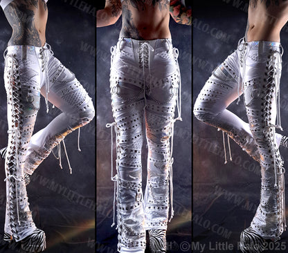 Laced Up White Collage Bootcut Pants #3