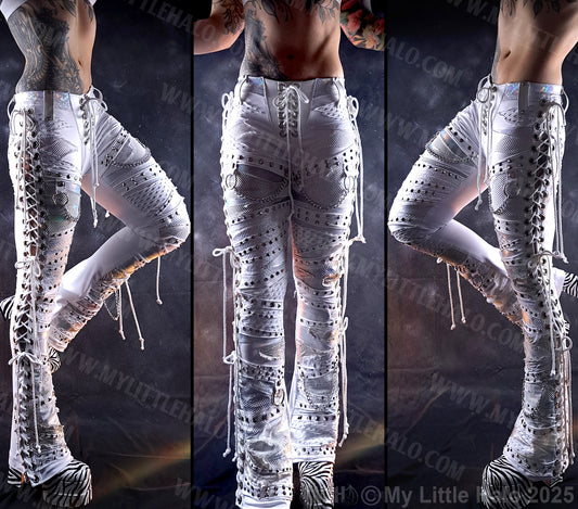 Laced Up White Collage Bootcut Pants #3