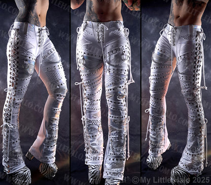 Laced Up White Collage Bootcut Pants #3