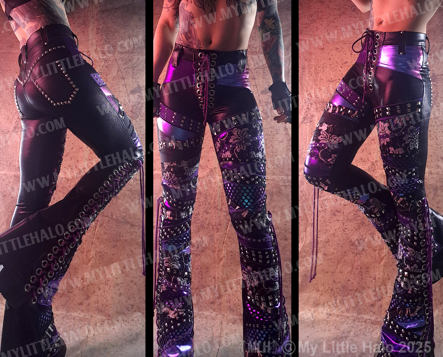 #3 Purple & Mermaid Lace up Collage Flares (24-12-1-03)