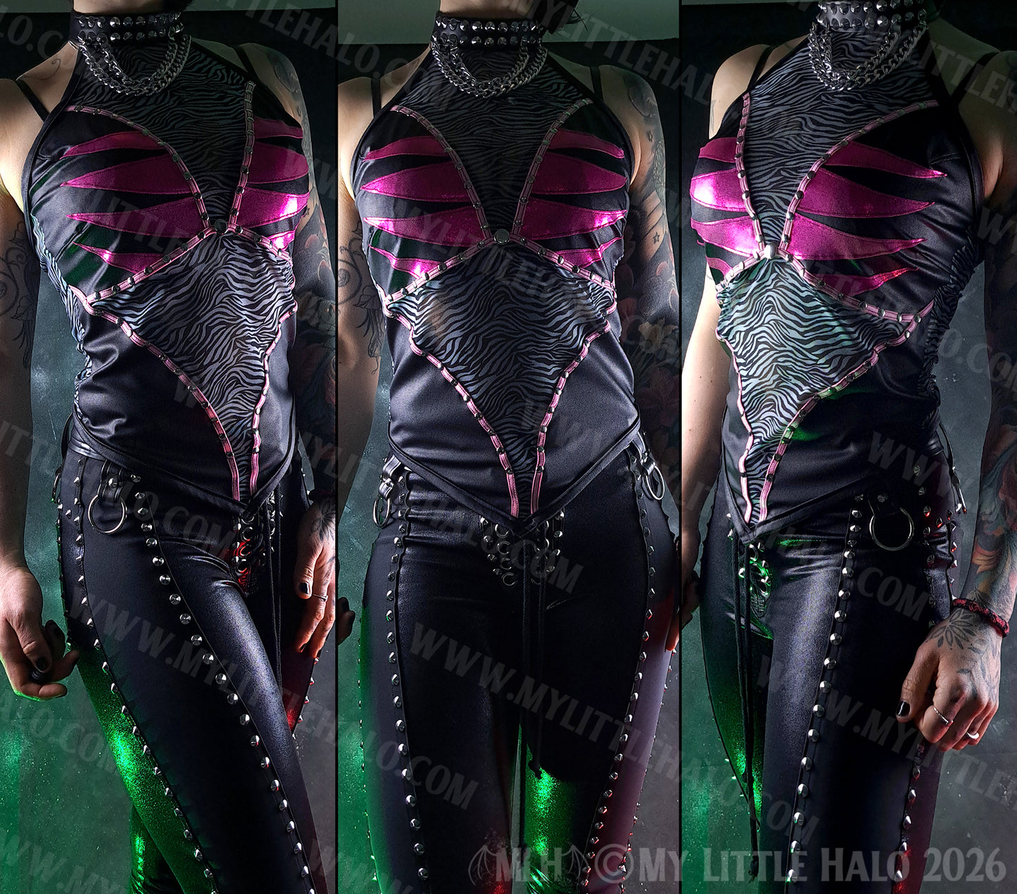 Pink/Black & Zebra Mesh Halter (Size S/M)