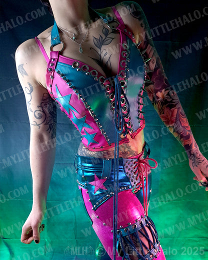 #3 Pink & Turquoise Spiked Star Bustier (25-02-2-03)