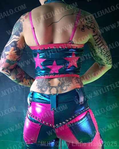 #3 Pink & Turquoise Spiked Star Bustier (25-02-2-03)