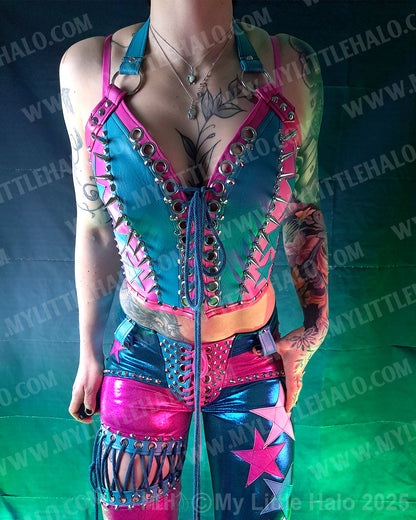 #3 Pink & Turquoise Spiked Star Bustier (25-02-2-03)