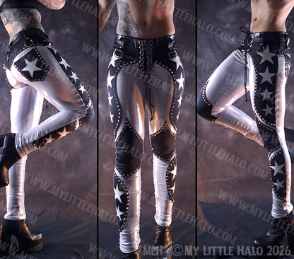 Silver & Black Low Rise Star Skinny Pants #3