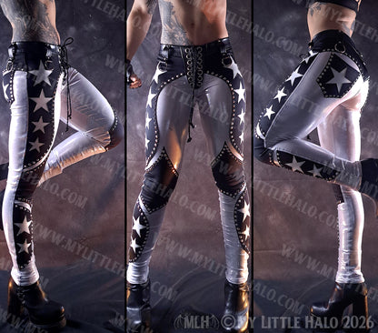 Silver & Black Low Rise Star Skinny Pants #3