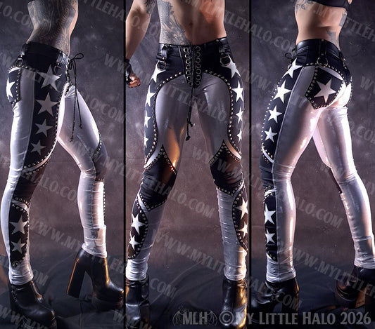 Silver & Black Low Rise Star Skinny Pants #3
