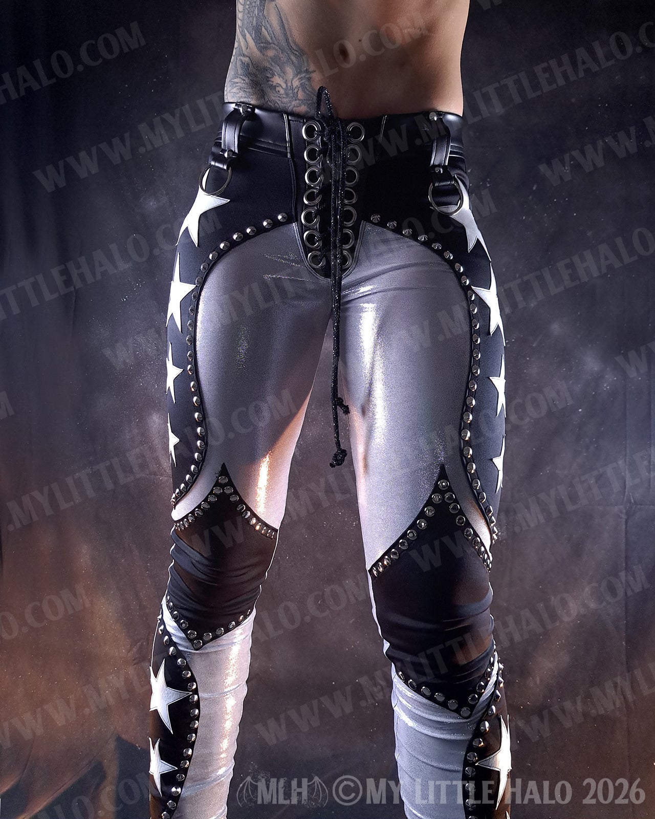 Silver & Black Low Rise Star Skinny Pants #3