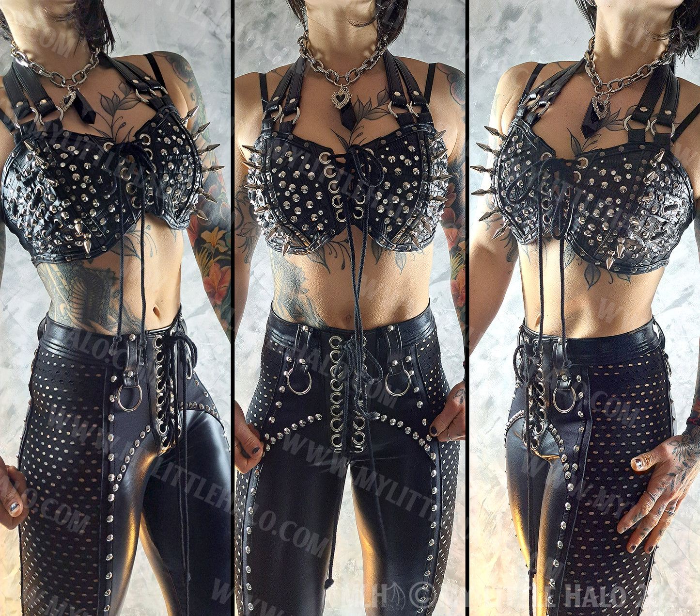 Spiked & Studded Black Heavy Metal Halter Bralette #3