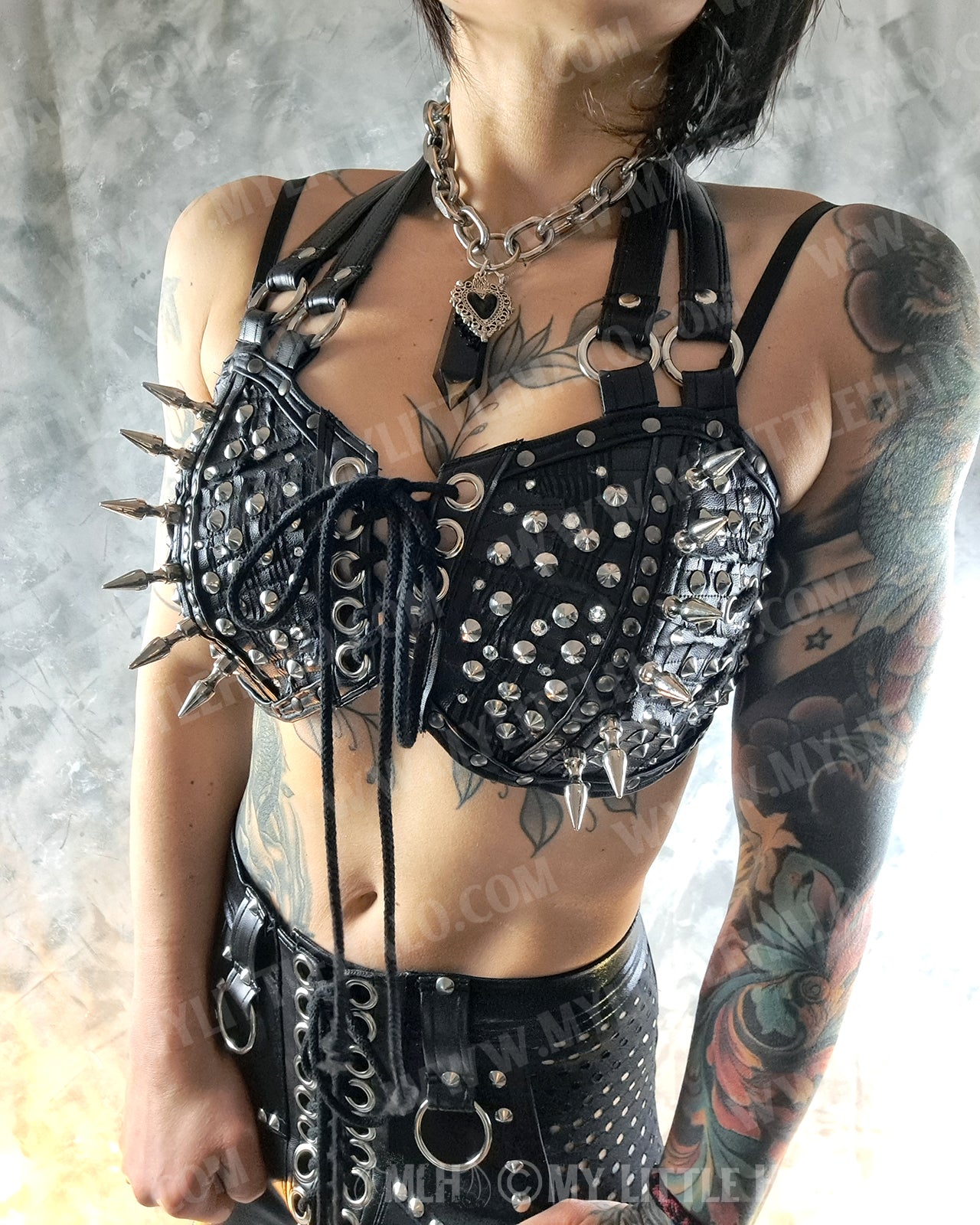 Spiked & Studded Black Heavy Metal Halter Bralette #3
