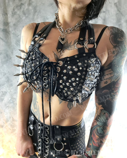 Spiked & Studded Black Heavy Metal Halter Bralette #3