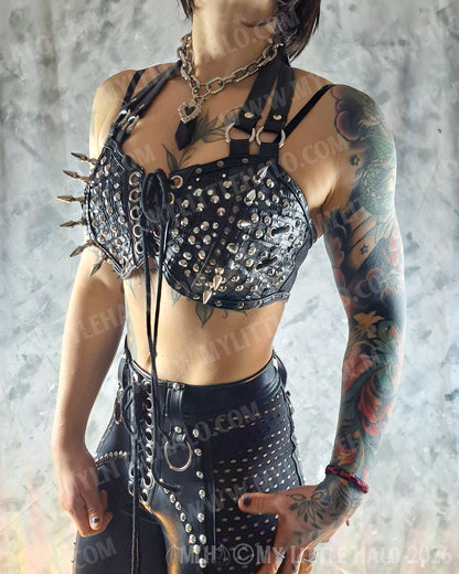 Spiked & Studded Black Heavy Metal Halter Bralette #3