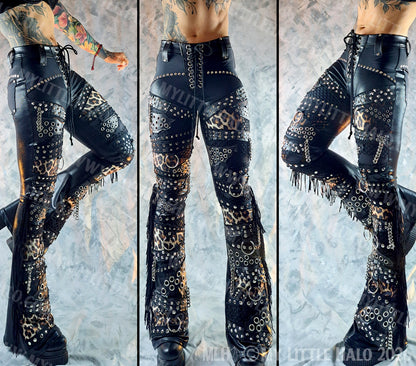 Mid Rise Leopard Print & Fishnet Heavy Metal Hardware Pants #3