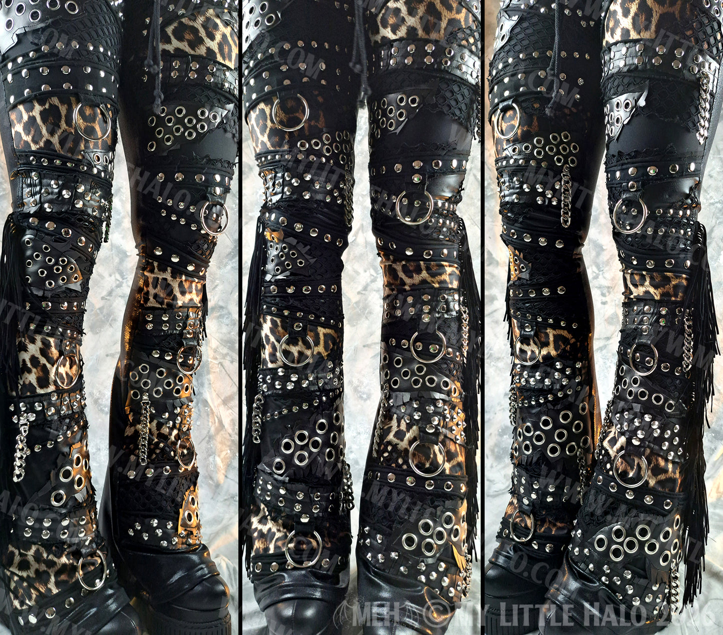 Mid Rise Leopard Print & Fishnet Heavy Metal Hardware Pants #3