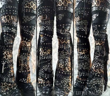 Mid Rise Leopard Print & Fishnet Heavy Metal Hardware Pants #3