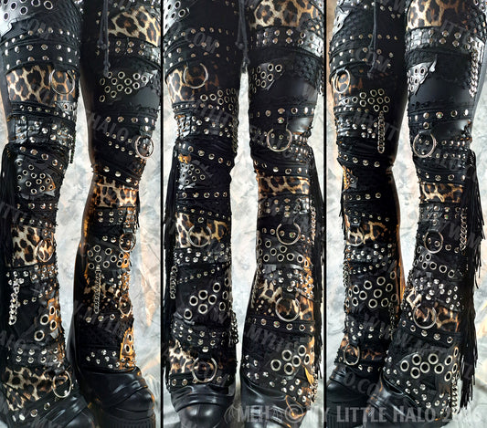Mid Rise Leopard Print & Fishnet Heavy Metal Hardware Pants #3