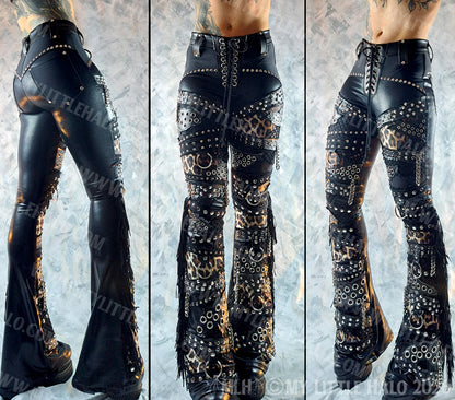 Mid Rise Leopard Print & Fishnet Heavy Metal Hardware Pants #3