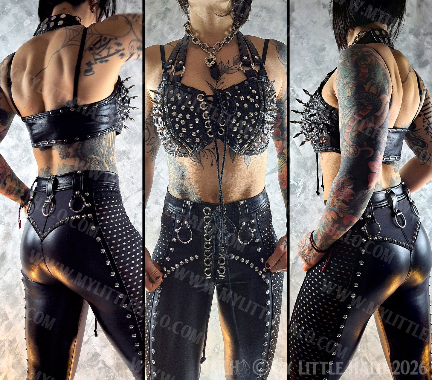 Spiked & Studded Black Heavy Metal Halter Bralette #3