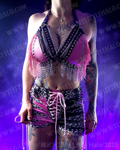 #4 Baby Pink Fringed Gemstone Bikini Halter