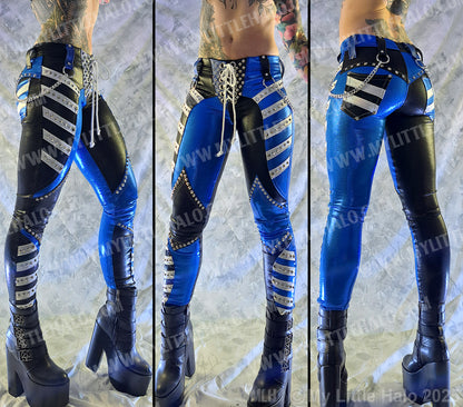 #4 Black, White & Blue Low Rise Rivet & Chain Pants